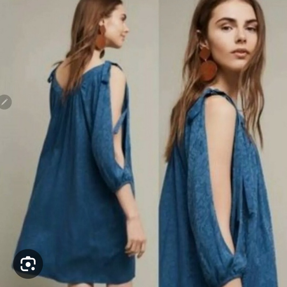 Anthropologie - Holding Horses Blue Cold Shoulder Dress